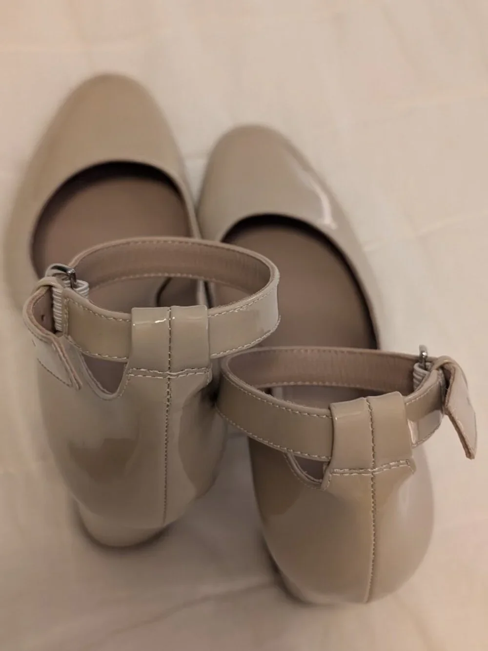 Wittner Nude Patent Leather Ankle Strap Block Heels Size 40